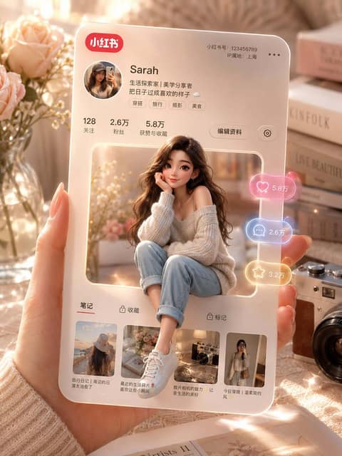 3D 小红书个人资料卡 AI 提示词效果图