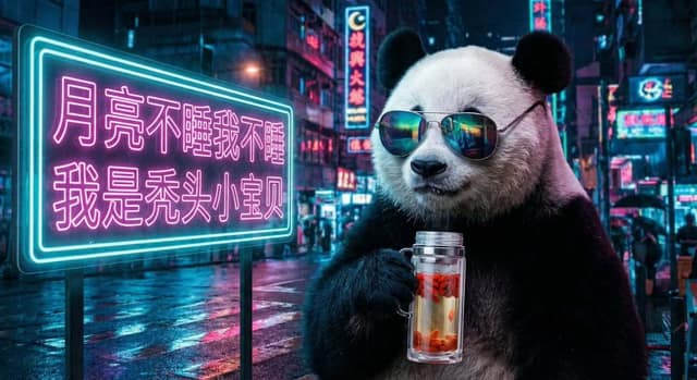 月亮不睡我不睡，我是秃头小宝贝 AI 提示词效果图