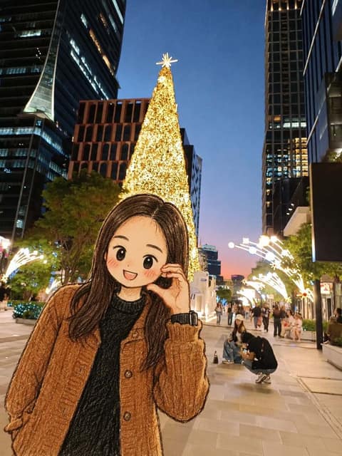 圣诞街景 Chibi 真实背景人像 AI 提示词效果图