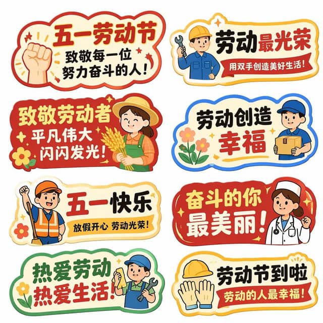 五一劳动节手举牌创意设计集 AI 提示词效果图