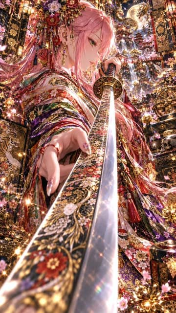 漫画 / 故事板 - 华丽的粉发武士公主 AI 提示词效果图