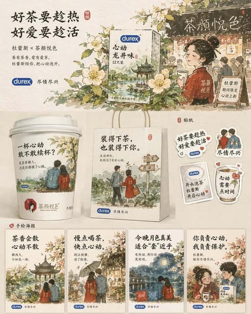杜蕾斯茶颜悦色联名海报设计 AI 提示词效果图
