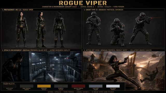 ROGUE VIPER 游戏概念设定板 AI 提示词效果图