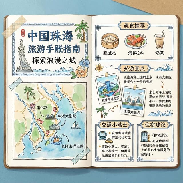 旅行手账图 AI 提示词效果图