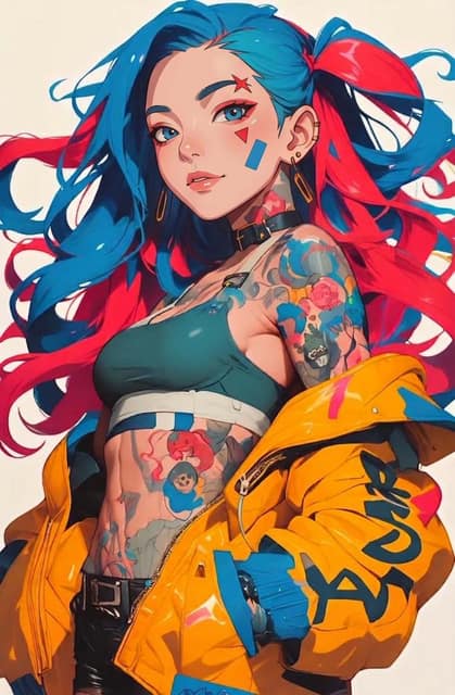 游戏素材 - 动漫朋克风格女性插画 AI 提示词效果图