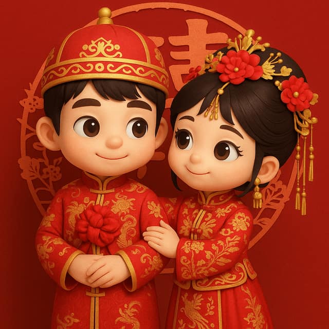 3D Q版中式婚礼 AI 提示词效果图