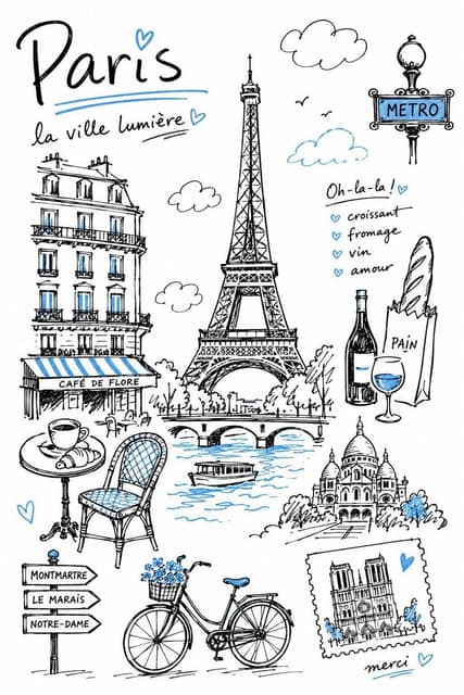 单色点缀旅行手账插画 AI 提示词效果图