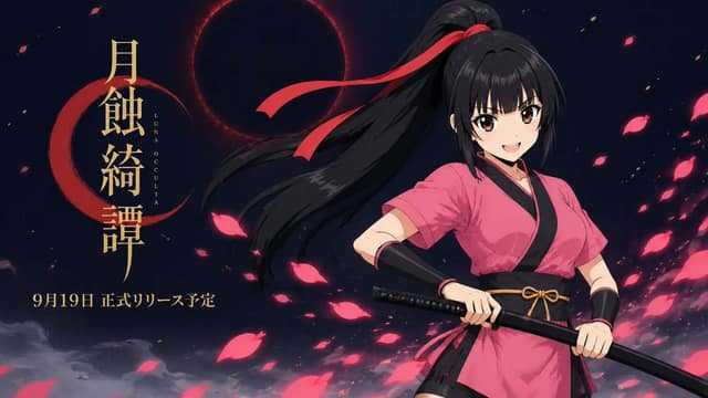 YouTube 缩略图 - 动漫月蚀女剑士海报 AI 提示词效果图