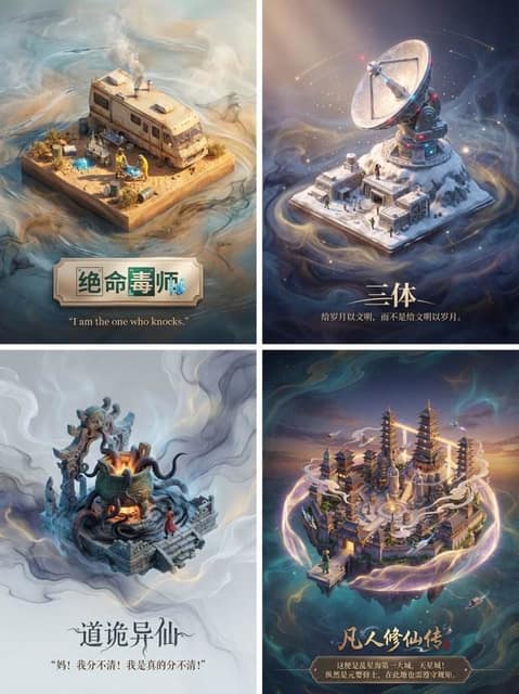 影视剧小说场景海报生成 AI 提示词效果图