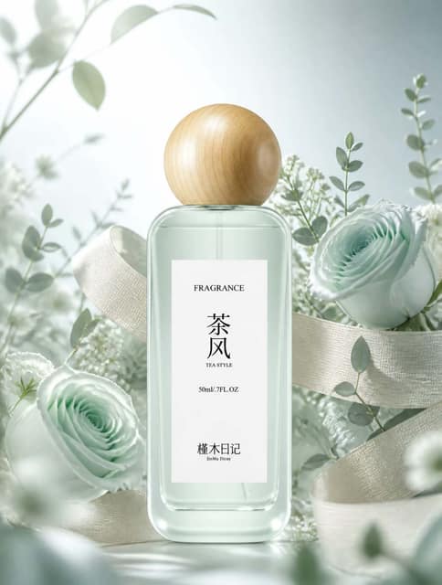 薄荷玫瑰香水电商图 AI 提示词效果图