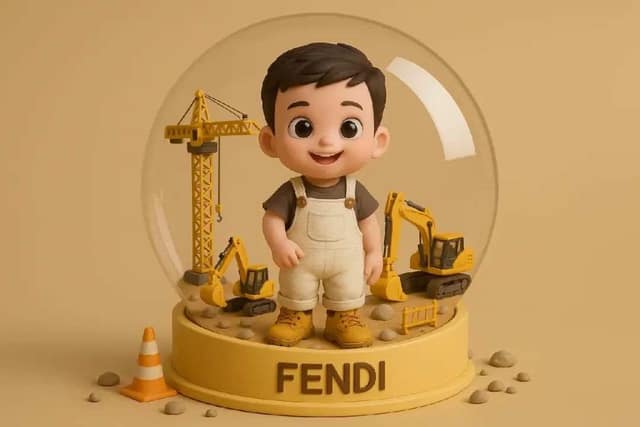 3D miniature scene inside a clear glass snow globe AI 提示词效果图