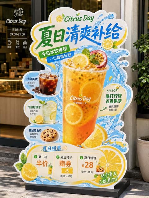 本地生活小店异形展架 AI 提示词效果图