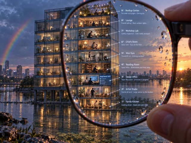 信息图 / 教育视觉图 - 放大镜下的建筑剖面图 AI 提示词效果图