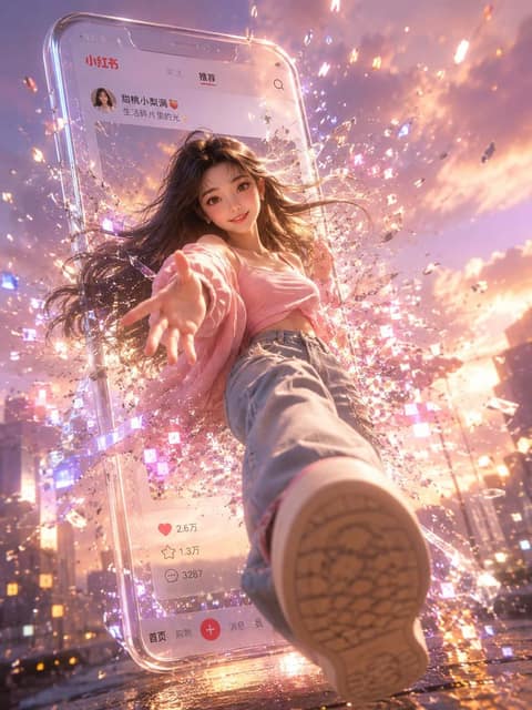 小红书数字破屏 3D 女孩 AI 提示词效果图