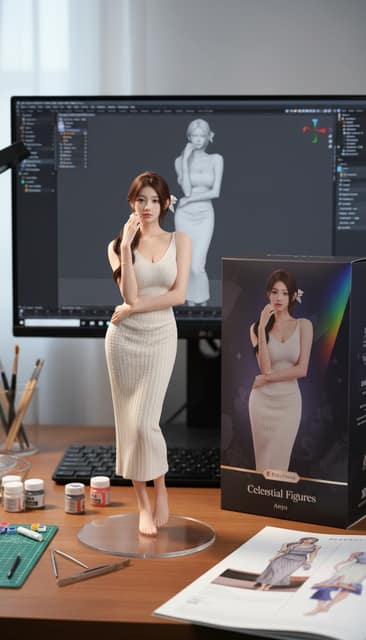3D模型手办 (复杂背景) AI 提示词效果图