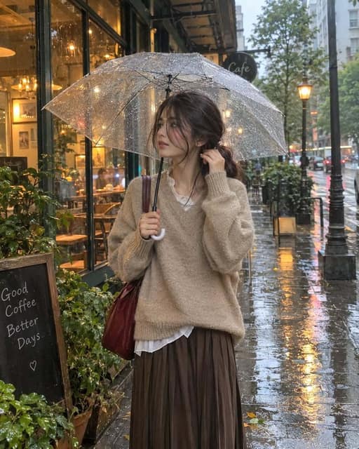 个人资料 / 头像 - 雨天咖啡馆人像提示词 AI 提示词效果图