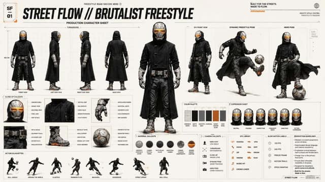 Brutalist Freestyle 角色设定表 AI 提示词效果图