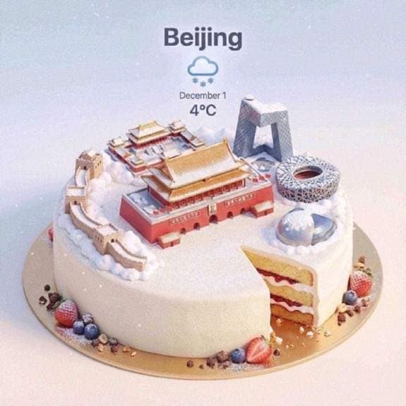 城市天气蛋糕3D场景 AI 提示词效果图