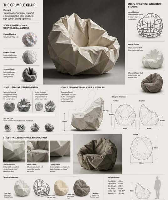 Crumple Chair 概念沙发研发板 AI 提示词效果图