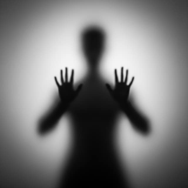 磨砂玻璃后的虚实对比剪影 AI 提示词效果图