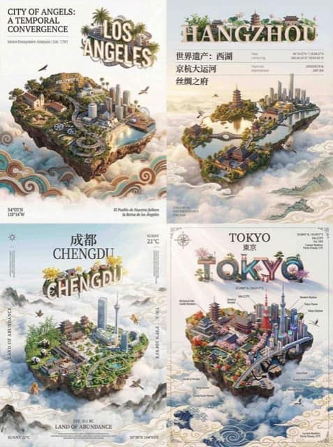 城市海报艺术生成 AI 提示词效果图