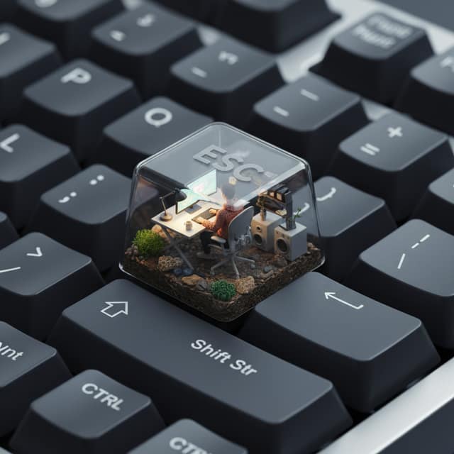 键盘ESC键帽微型立体模型 AI 提示词效果图