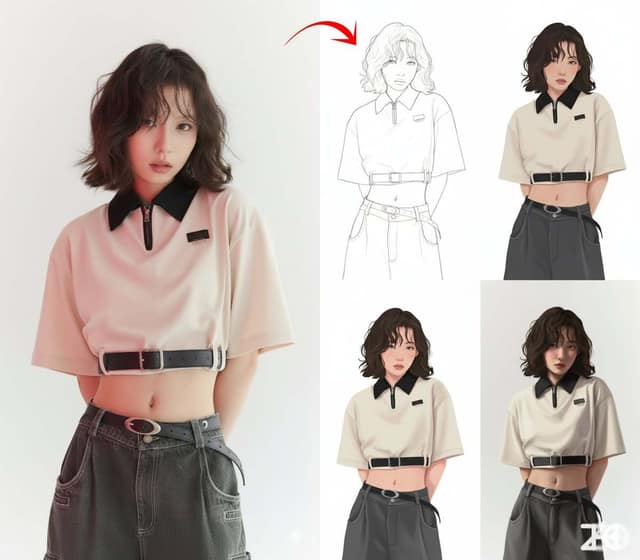 照片变插画并附带绘画过程 AI 提示词效果图