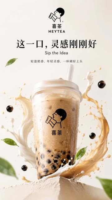 品牌奶茶 KV 概念海报 AI 提示词效果图
