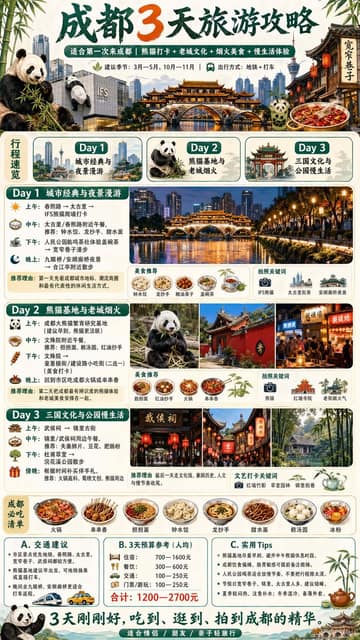 三日旅行指南卡片 AI 提示词效果图