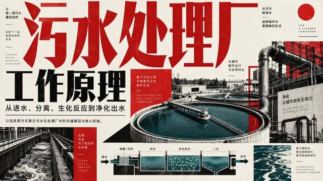 信息图 / 教育视觉图 - 污水处理厂信息图 AI 提示词效果图