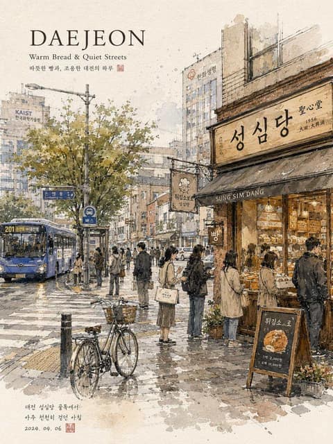 韩国城市水彩旅行插画 AI 提示词效果图