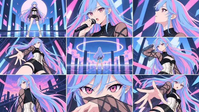 YouTube 缩略图 - 赛博偶像 VTuber 预告片项目 AI 提示词效果图
