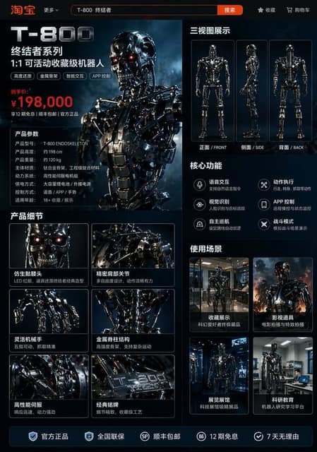 T-800 淘宝商品详情页 AI 提示词效果图