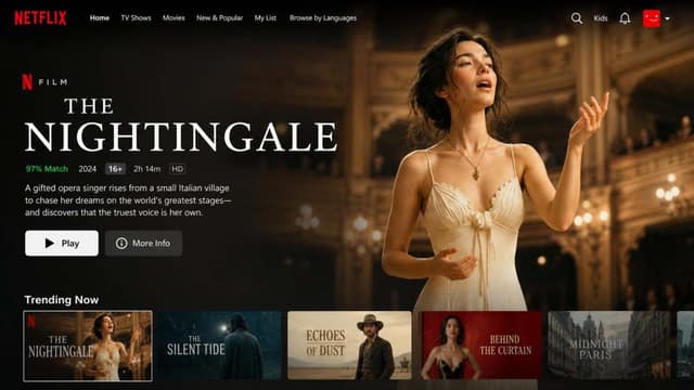 Netflix 首页主视觉 UI AI 提示词效果图
