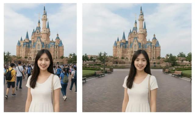 智能消除路人/清场 AI 提示词效果图