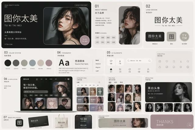 暗黑极简头像网站视觉设计 AI 提示词效果图