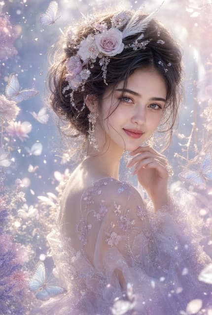 梦幻花冠仙境肖像 AI 提示词效果图