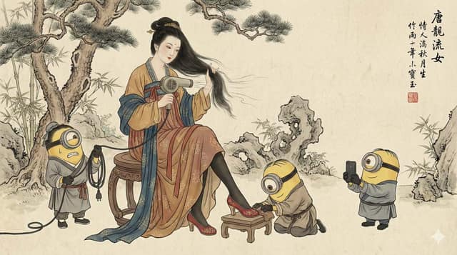 贵妇与小黄人 AI 提示词效果图
