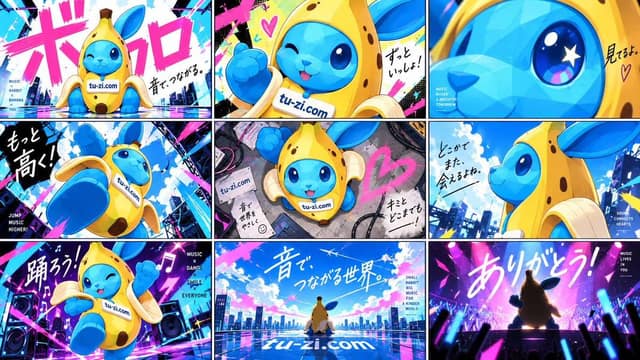 YouTube 缩略图 - Vocaloid MV 风格角色网格图 AI 提示词效果图