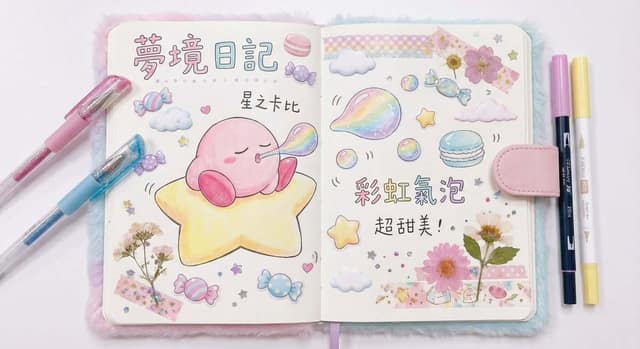 粉红色的星之卡吐泡泡 AI 提示词效果图
