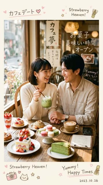 日韩咖啡馆情侣写真 AI 提示词效果图