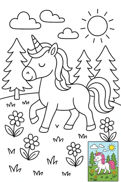 儿童涂色页插画 AI 提示词效果图