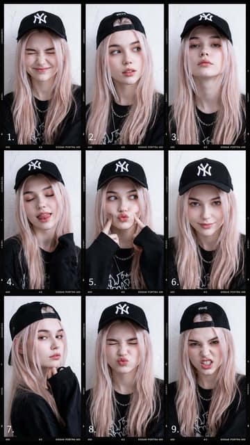 9-frame 时尚人像拼贴 AI 提示词效果图