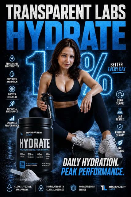 Transparent Labs Hydrate 健身补剂 Campaign AI 提示词效果图