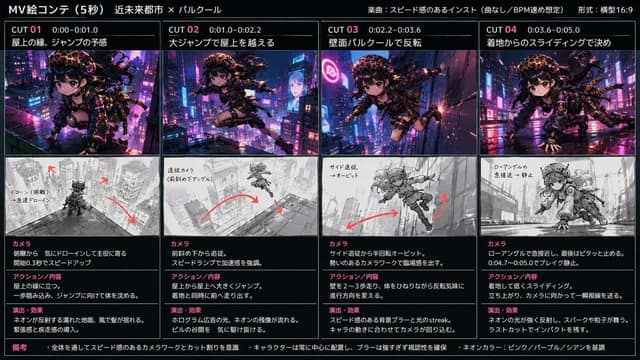 YouTube 缩略图 - 赛博朋克城市跑酷 MV AI 提示词效果图