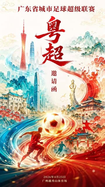 粤超联赛国潮风邀请函海报 AI 提示词效果图