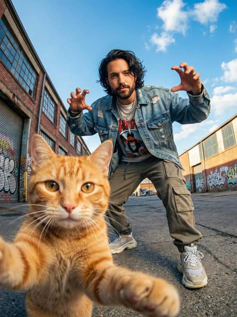 调皮猫街头时刻 AI 提示词效果图