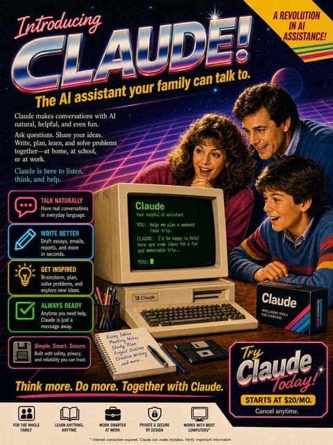 1980s Claude 复古杂志广告 AI 提示词效果图