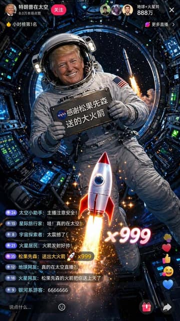 特朗普太空直播间破千万 AI 提示词效果图
