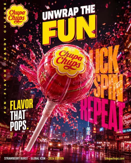 FMCG 棒棒糖霓虹广告 AI 提示词效果图